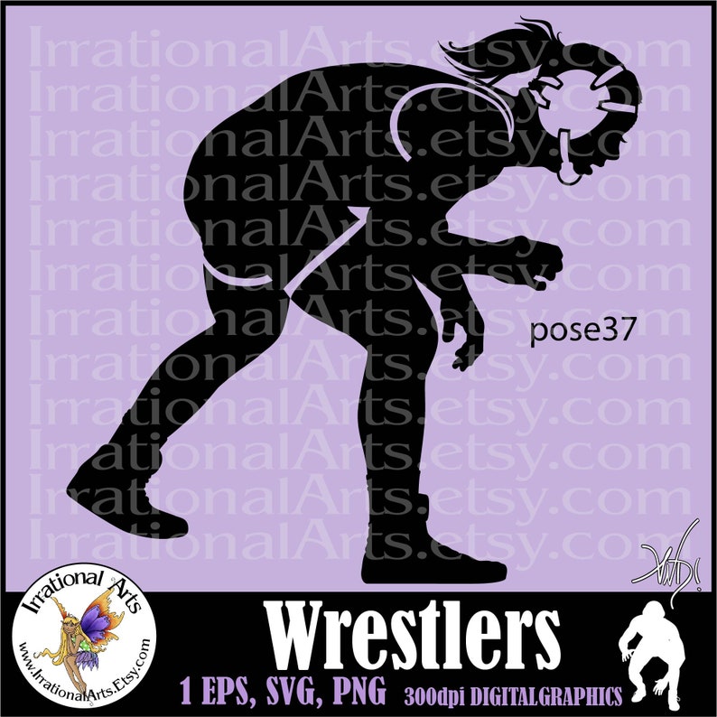 Wrestlers Silhouettes Female Pose 37 with 1 EPS & 1 SVG vector files and 1 PNG digital clipart graphic and scl wrestlingInstant Download image 1