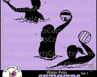 Water Polo Girls Swimmers Silhouettes set 1 Pose 2, 4 and 5 - Vinyl Ready Images 3 EPS 3 SVG files & 3 PNG + scl [Instant Download]