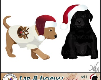 INSTANT DOWNLOAD Lab a Licious Christmas Dog Graphics set 1  with 2 digital graphics Santa hats and ugly chrismtas sweater reindeer