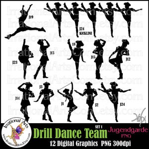 Drill Dance Team JUGENDGARDE Silhouetten - mit 12 PNG digitale Grafik Kickline Feder Hüte Zöpfe Poofy Ärmel Deutschland Deutschland deutsche Drill Team