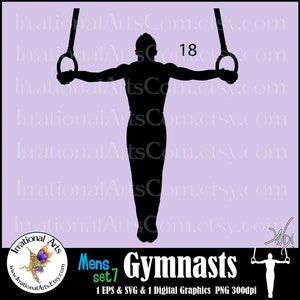 Ensemble de 7 silhouettes de gymnastes hommes pose 18 - 1 images prêtes à l'emploi pour vinyle en SVG et EPS, plus un PNG et une petite licence commerciale {téléchargement instantané}