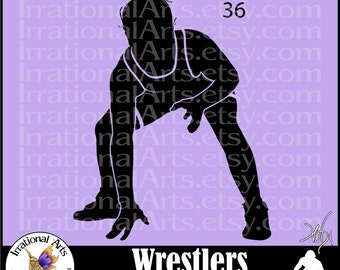 Wrestlers Silhouettes Female Pose 36 - with 1 EPS & 1 SVG vector files and 1 PNG digital clipart graphic  and scl wrestling {Instant}
