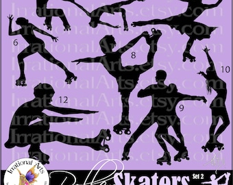 Vinyl Ready Images EPS SVG PNG Roller Skaters set 2  with 5 Female skaters & 2 couples Clip Art digital graphics Small Commercal License