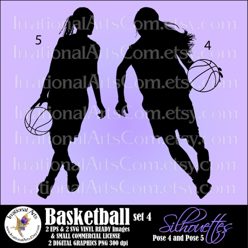 2 Vector Vinyl Ready EPS SVG PNG clip art digital graphics basketballs {Instant Download} Basketball Silhouettes Pose 4 /& 5 Girls