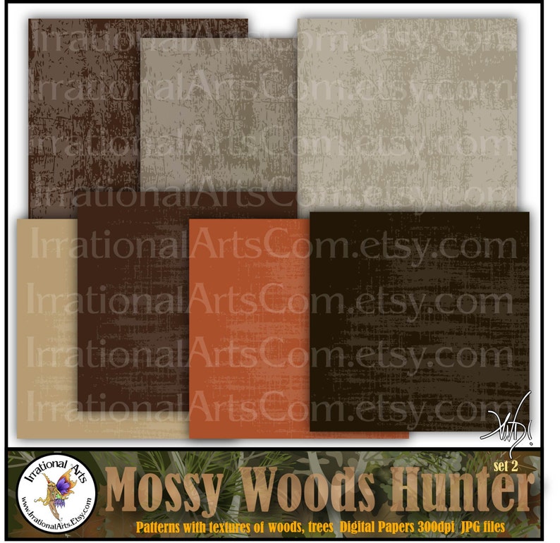 INSTANT DOWNLOAD Mossy Wood Hunter set 2 with 10 jpg files Digital scrapbooking papers Mossy oak trees leaves wood grains camo image 5