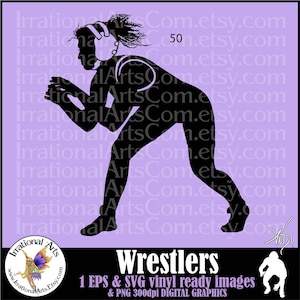 Silhouettes de lutteuses pose 50 - avec 1 fichiers vectoriels EPS & 1 SVG et 1 graphique clipart numérique PNG et lutte scl {Téléchargement instantané}