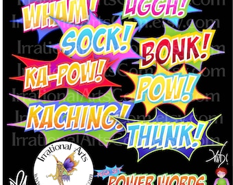 Mega Set Heroes POWER WORDS - 150 PNG digital clipart graphics Fighting Words {Instant Download}