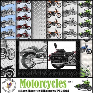 INSTANT DOWNLOAD Street Motorcycles set 1 digital paper motorcycle tire tread sheet metal and 14 FREE papers image 2