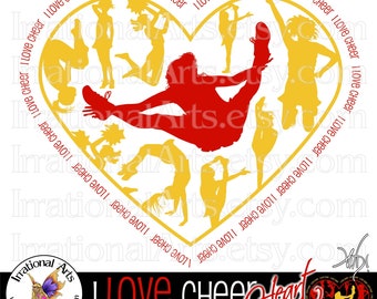 Customized I Love Cheer Heart - with 1 PNG, EPS, SVG graphic - Choose Your Team Colors - tumbling cheerleader - includes free black version
