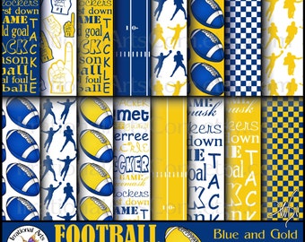 Blue and Gold Football Digital Scrapbooking Papers - 18 jpg files 300dpi {Instant Download}