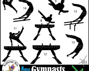 Male Gymnasts Silhouettes set 6 - with 8 PNG digital clipart graphics Gymnastics tumbling cheer competition gymnast (Instant Download)