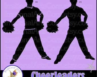 Cheerleader Silhouettes Poses 44 and 45 - with 1 EPS & SVG Vinyl Ready files and 1 PNG digital file and commercial licens [Instant Download]