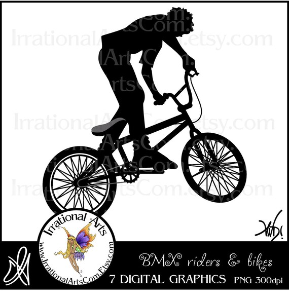 INSTANT DOWNLOAD BMX Rider Silhouettes Digital Graphics Clip Art 7 png files
