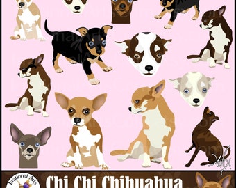 Chi Chi Chihuahua set 1 - with 14 PNG digital clipart graphics - gorgeous full color dogs {Instant Download}