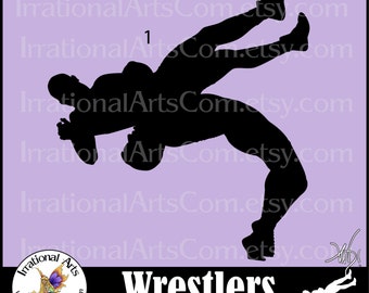 Wrestlers Silhouettes Pose 1 - with 1 PNG 1 EPS 1 SVG digital clipart graphic {Instant Download}