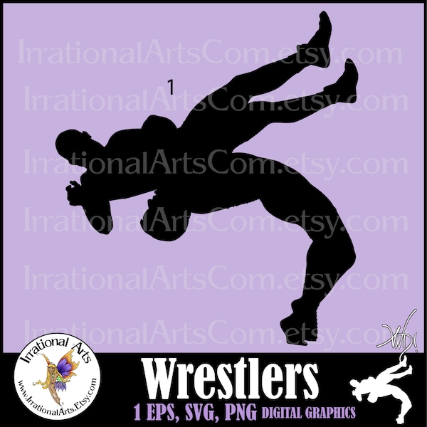 Wrestlers Silhouettes Pose 1 - with 1 PNG 1 EPS 1 SVG digital clipart graphic {Instant Download}