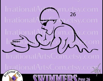Swimmers Silhouettes Pose 26 -  with 1 EPS & SVG Vinyl Ready Images and 1 PNG + Small Commercial License [Instant Download]