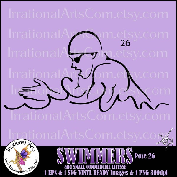 Swimmers Silhouettes Pose 26 -  with 1 EPS & SVG Vinyl Ready Images and 1 PNG + Small Commercial License [Instant Download]