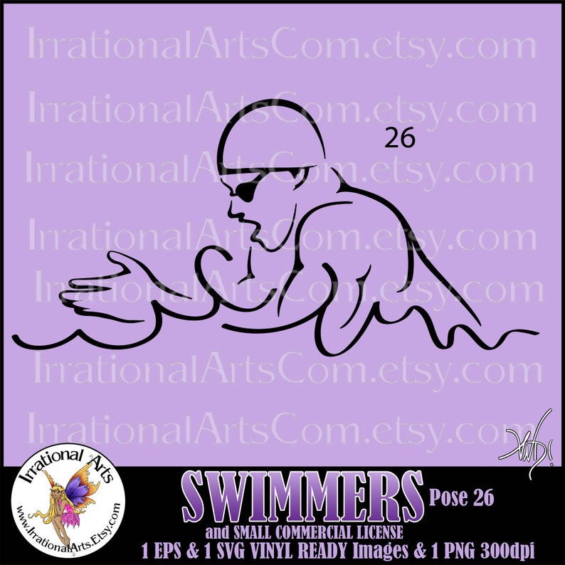 Swimmers Silhouettes Pose 26 with 1 EPS & SVG Vinyl Ready Images and 1 PNG Small Commercial License Instant Download image 1