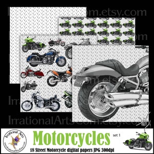 INSTANT DOWNLOAD Street Motorcycles set 1 digital paper motorcycle tire tread sheet metal and 14 FREE papers image 1