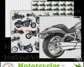 INSTANT DOWNLOAD Street Motorcycles set 1 digital paper motorcycle tire tread sheet metal and 14 FREE papers