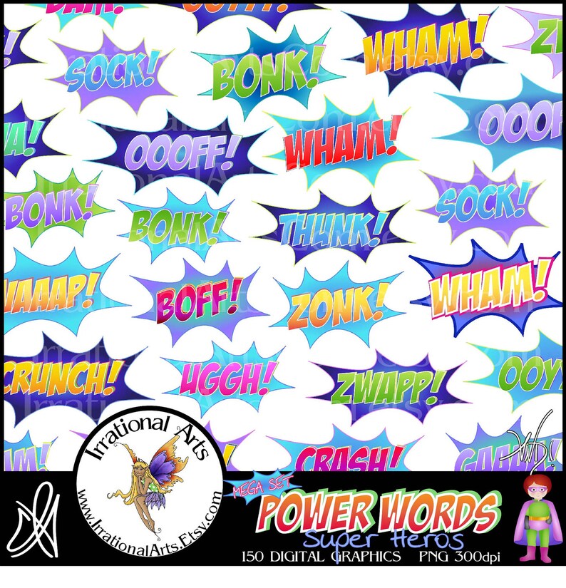 Mega Set Heroes POWER WORDS 150 digital graphics clip art Fighting Words {Instant Download}