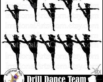 Drill Dance Team KICK LINE Silhouettes set 3 - with 6 PNG digital graphics [Instant Download]