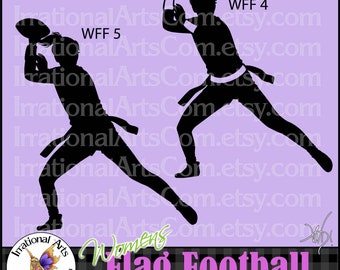 Women's Flag Football Silhouettes Poses 4 and 5 - with 2 EPS & 1 SVG Vector files and 2 PNG digital clipart graphic and scl Instant Download