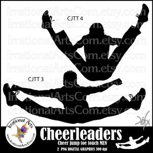 Cheerleader Jump Toe Touch Silhouetten Männer - mit 2 PNG digitale Clipart Grafiken Stunt Cheer Spirit [Instant Download]