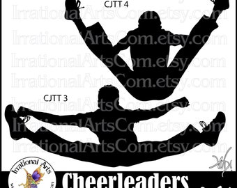 Cheerleader Jump Toe Touch Silhouettes MEN - with 2 PNG digital clipart graphics stunt cheer spirit [Instant Download]