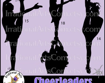 Cheerleader Silhouettes - with 3 EPS & SVG vinyl ready files, 3 PNG digital graphics, small commercial license {Instant Download}