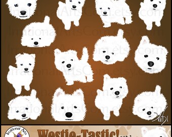 Westie-tastic Dog Graphics set 1 - with 13 PNG digital graphics with 10 adorable dogs and 3 faces {Instant Download}