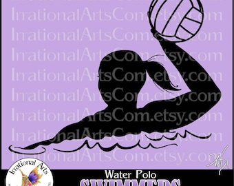 Water Polo Girls Swimmers Silhouettes Pose 2 - Vinyl Ready Images 1 EPS 1 SVG files & 1 PNG + scl [Instant Download]