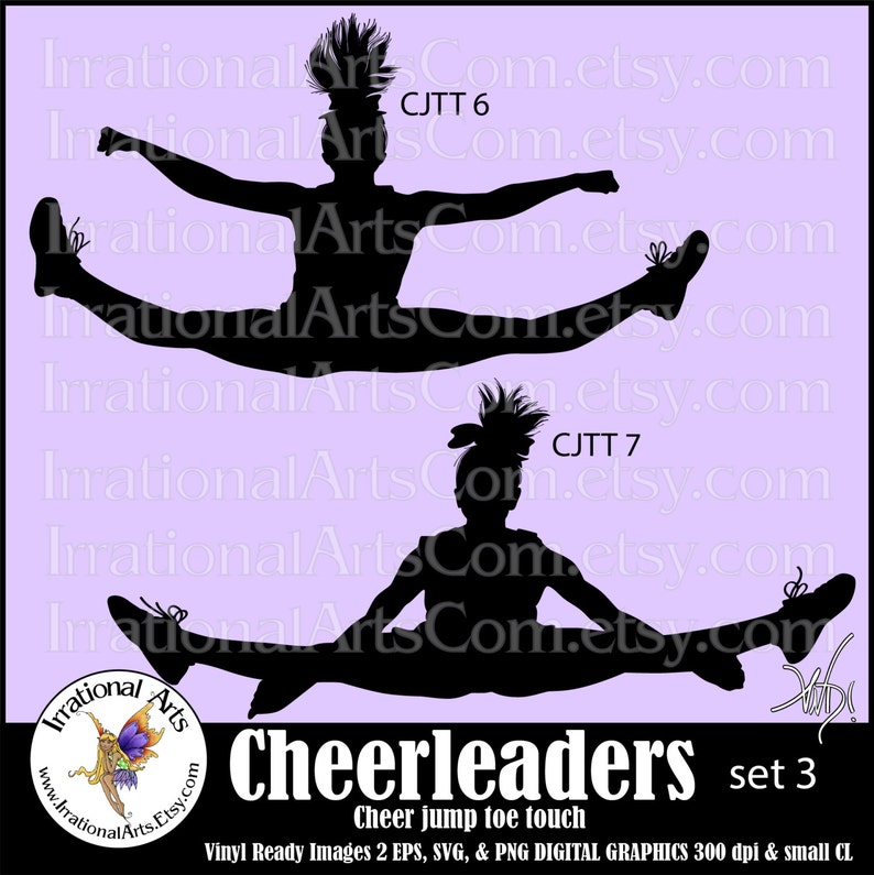 2 EPS Cheerleader Jump Toe Touch Sillhouettes set 3 SVG or PNG files Vinyl Ready Image digital clipart graphics