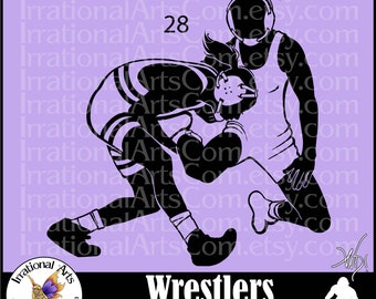 Wrestlers Female Silhouettes Pose 28 - with 1 EPS & 1 SVG vector files and 1 PNG digital clipart graphic + scl wrestling {Instant Download}