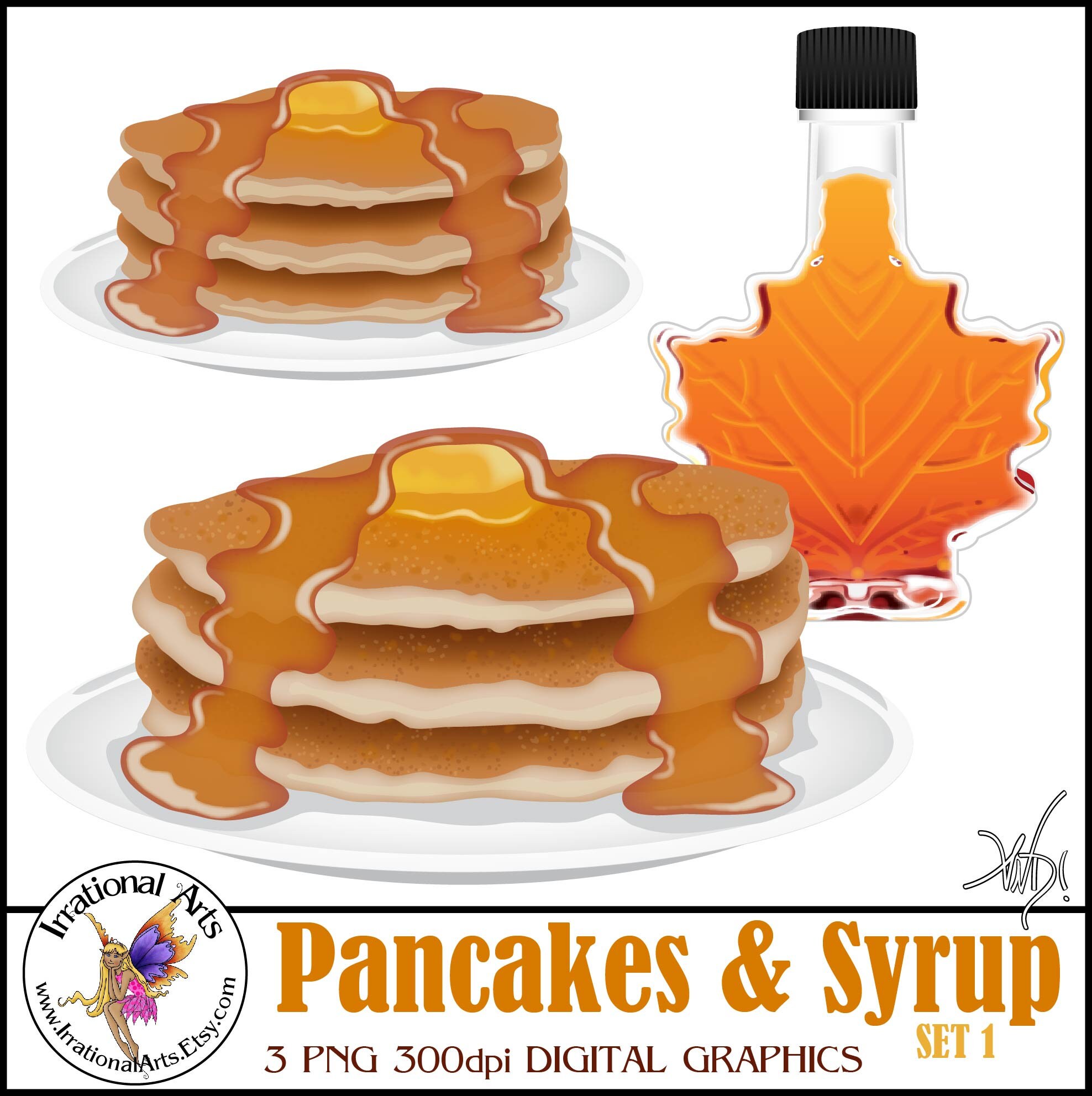 Pancakes and Syrup with 4 PNG Digital ClipArt Image 300dpi Etsy