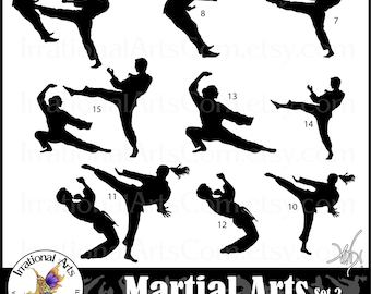 Martial Arts Silhouettes set 2 - with 9 PNG digital clipart files {Instant Download}