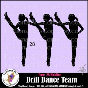 Drill Dance Team Silhouettes pose 28 Kickline - mit 1 EPS & SVG Vinyl Ready Dateien und 1 PNG Digitale Dateien und kleine kommerzielle Lizenz
