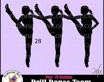 Drill Dance Team Silhouettes pose 28 Kickline - with 1 EPS & SVG Vinyl Ready files and 1 PNG Digital Files and Small Commercial License