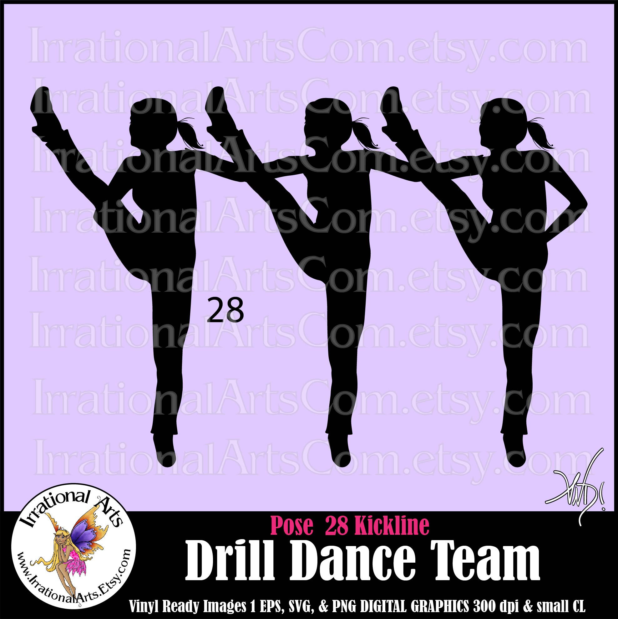 Drill Dance Team Silhouettes pose 28 Kickline - with 1 EPS & SVG Vinyl Ready files and 1 PNG Digital Files and Small Commercial License