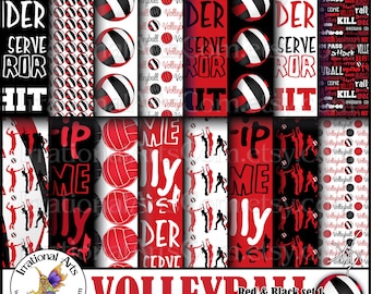 Volleyball Red and Black and White Digital Paper - with 18 jpg files of volleyball and volleyball word patterns {Instant Download}