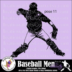 Homens de beisebol posam 11 Silhueta de Catcher - com 1 EPS, 1 SVG e 1 PNG Vinyl Ready Images gráficos de clipart digital e pequena licença comercial