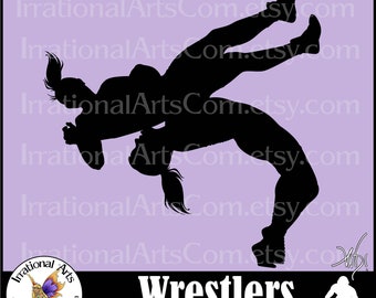 Wrestlers Silhouettes Pose 14 Girls - with 1 Vinyl Ready Image EPS & SVG  and 1 PNG file digital clipart graphic {Instant Download}