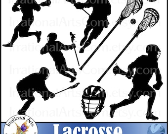 Lacrosse Players set 1 MEN - with 9 PNG digital clipart graphic files with players, sticks ball helmet (Instant Download)