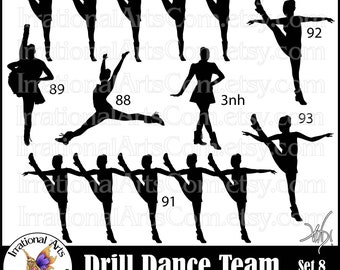 Drill Dance Team Silhouettes set 8 - with 7 PNG digital graphics (Instant Download)