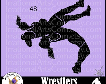 Wrestlers Silhouettes Female Pose 48- with 1 EPS & 1 SVG vector files + 1 PNG digital clipart graphic and scl {Instant Download}