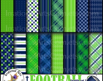 Seattle Football set 3 Digital Scrapbooking Papers - 16 jpg files 300dpi Navy and Lime Green {Instant Download}
