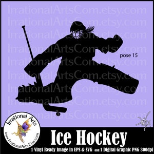 Hockey Goalie Girl Silhouettes pose 15 - avec 1 EPS & SVG vector vinyle images prêtes + 1 PNG numérique clipart graphique scl {Instant Download}