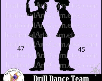 Drill Dance Team Silhouettes poses 45 & 47 - with 2 EPS, SVG Vinyl Ready files and 2 PNG Digital Files and Small Commercial License