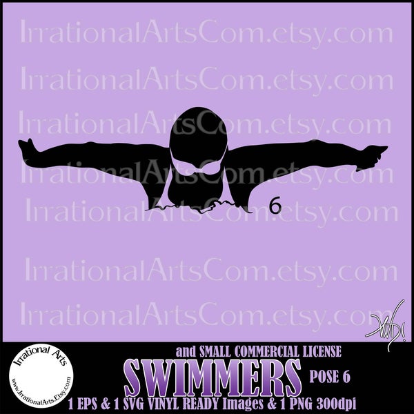 Swimmers Silhouettes Pose 6 - with 1 EPS & SVG Vinyl Ready Images and 1 PNG digital clipart + Small Commercial License [Instant Download]
